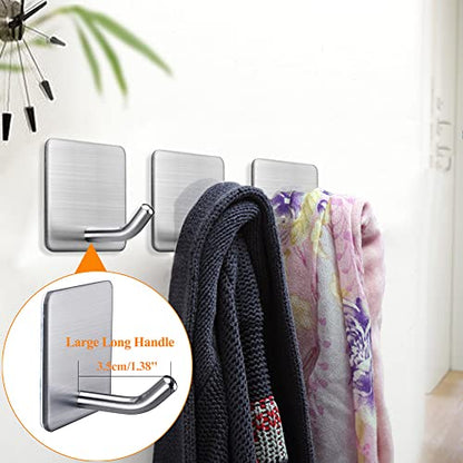 Heavy Duty Adhesive Towel Hooks Stick on Towel Hanger Wall Holder Waterproof Stainless Steel Sticky Hooks for Hanging Bathroom Kitchen Home-4 Packs - color: 1-Silver