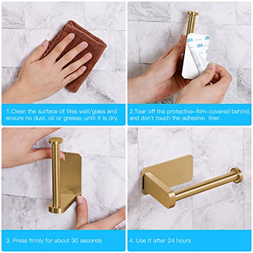 VAEHOLD Toilet Paper Holder Self Adhesive Kitchen Washroom Adhesive Toilet Roll Holder No Drilling for Bathroom Stick on Wall Stainless Steel Brushed (Gold) - size: Simple Gold