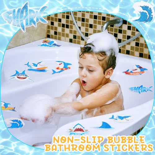 Fullhawl 30 Pcs Shark Non Slip Shower Stickers, Bathtub Safety | 30 Pack Shark Theme, Ocean Inspired Design, Strong Grip Texture, Non Slip Protection for Kids' Bathtub & Shower - style: Shark