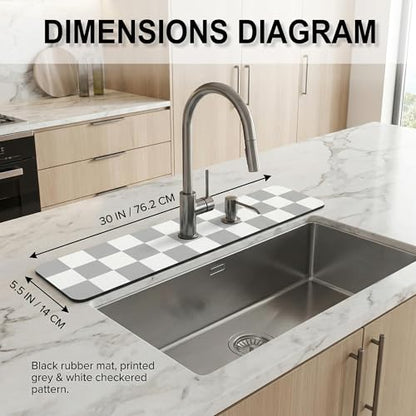 Cuttable Faucet Mat for Kitchen Sink: 30"Lx5.5"W DIY to Fit Irregular Sink with 2 & 3 Holes or Soap Dispenser - Customizable Checkered Absorbent Sink Splash Guard & Bathroom Counter Protector - size: 6" x 2'6"