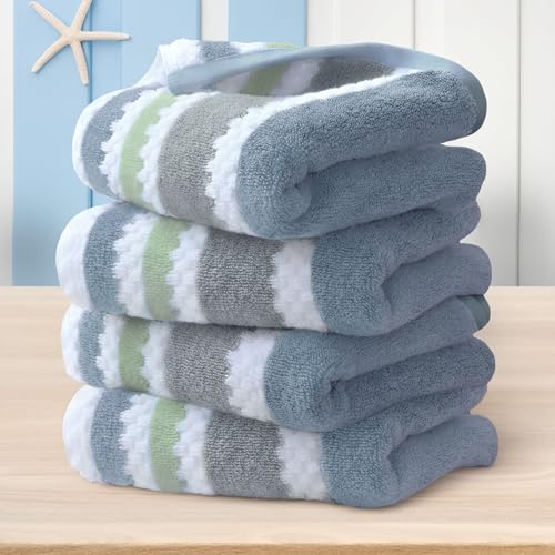 Waffle Hand Towels, 4PC 16"x27" - Cotton Polyester Blend | Quick Dry | Absorbent | Lightweight | Thick | Soft | 500GSM, Durable Striped Hand Towel for Bathroom, Navy Grey Green Stripe & White Checker - color: Navy+gray+green+white, size: 4 PC Hand Towel S