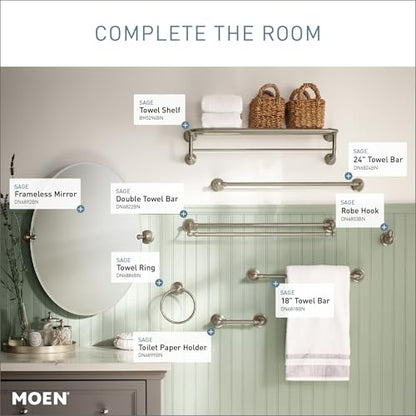 Moen Sage Collection Spot Resist Brushed Nickel 24-Inch Double Bathroom Towel Bar, Wall Mounted Bath Hanger with Two Rods, DN6822BN
