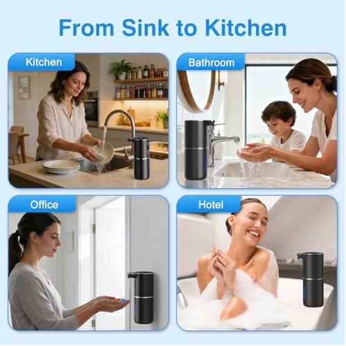 Fachixy Automatic Liquid Soap Dispenser Touchless, Smart Digital Display | 12.8oz/380mL, Up to 90 Days Battery Life, 6 Adjustable Level, Rechargeable, Wall Mountable IPX5 for Kitchen & Bathroom, Black - color: Black, style: Liquid