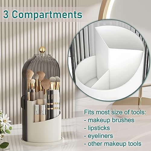 GAXmi Makeup Brush Holder with Lid Rotating Cosmetic Tools Organizer, Grey | 360 Rotation, Waterproof, Dustproof, Moistureproof - color: Grey