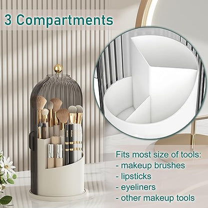 GAXmi Makeup Brush Holder with Lid Rotating Cosmetic Tools Organizer, Grey | 360 Rotation, Waterproof, Dustproof, Moistureproof - color: Grey