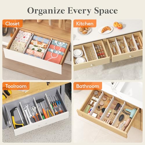 Lifewit 5" Tall Drawer Dividers, Adjustable Deep Drawer Organizer Clothes | 11.5"-18.5" Expandable Plastic Separators for Dresser, Kitchen, Cabinet, Nursery, Office, Socks & Underwear Storage, 4 Pack - size: 5"H, 11.5-18.5"L