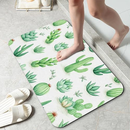 Cactus Succulent Bathroom Mat, Non-Slip Rubber Backing Thin Low-Profile Bath Rug, Easy-Clean Bathroom Floor Mat for Shower, Bathtub, Kitchen, or Entryway - color: Cactus and Succulent