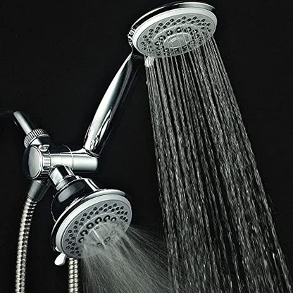 Hotel Spa AquaStorm 30-Setting 3-Way High Pressure Luxury Shower Head Combo | Use Dual 6-mode Overhead & Handheld Heads separately or together! SpiralFlow Design with Water-saving Economy mode / Chrome - color: Chrome & Gray - Economy Mode