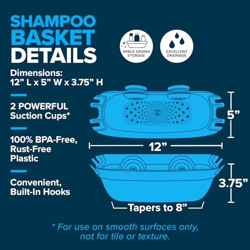 SlipX Solutions Shower Organizer Caddy, Sturdy Storage Organizer, Power Lock Suction Cups, Holds up to 22 Pounds, Tool Free, Drill Free, Removeable, Perfect for RV, Dorm, & Bathroom (White)