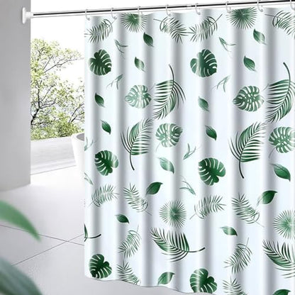 TIKABC Shower Curtain Liner, 4G PEVA Green Leaf Shower Liner, Plastic Waterproof Shower Curtains, 72x72 inch with Grommet Holes 3 Magnetic Weights - color: White-green Leaf