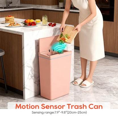 BestOffice 13 Gallon Trash Can Automatic Kitchen Trash Can Touch Free High-Capacity Garbage Can with Lid for Bedroom Bathroom Home Office 50 Liter (Black, 1) (1, Pink) - color: Pink