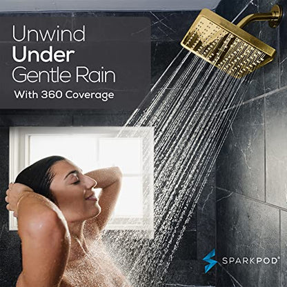 SparkPod Rain Shower Head, 8 Inch Square, Egyptian Gold Finish | High Pressure Shower Heads, 90 Nozzles, Adjustable Showerhead, No Tools Needed, Universal Connection - color: Egyptian Gold, style: 8 Inch Square