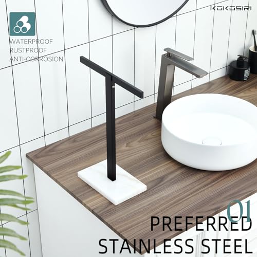 KOKOSIRI Hand Towel Holder Black Stand Towel Rack with Marble Base for Bathroom Kitchen Vanity Countertop, Stainless Steel 15.7'' Height THS0002-SM-BK - color: Matte Black, size: 1-Bar