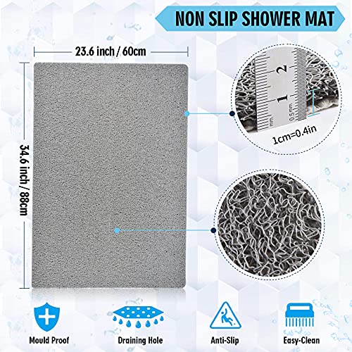 godehone Shower Mats Non Slip Without Suction Cups, PVC Loofah Bathroom Mats, Loofah Mats for Shower and Bathroom, Quick Drying, 23.6× 34.6 Inch, Grey - color: Grey, size: 34.6" x 23.6" (Rectangular)