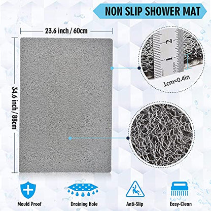 godehone Shower Mats Non Slip Without Suction Cups, PVC Loofah Bathroom Mats, Loofah Mats for Shower and Bathroom, Quick Drying, 23.6× 34.6 Inch, Grey - color: Grey, size: 34.6" x 23.6" (Rectangular)