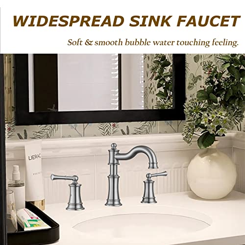 Roman Bathroom Sink Faucet Deck Mount or Wall Mount Installation Pop-up Drain Assembly with Overflow Deck Plate and Water Supply Lines Included (3 Hole Deck Mount, Brushed Nickel) - color: Brushed Nickel, style: 3 Hole Deck Mount