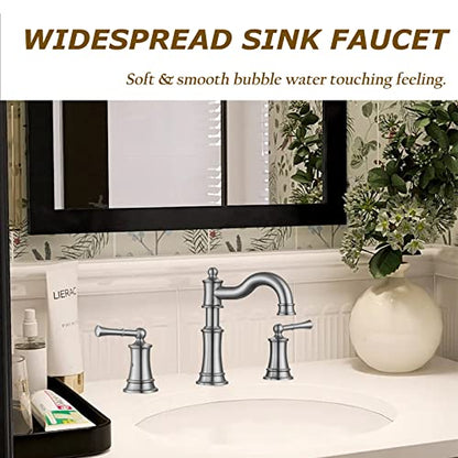 Roman Bathroom Sink Faucet Deck Mount or Wall Mount Installation Pop-up Drain Assembly with Overflow Deck Plate and Water Supply Lines Included (3 Hole Deck Mount, Brushed Nickel) - color: Brushed Nickel, style: 3 Hole Deck Mount