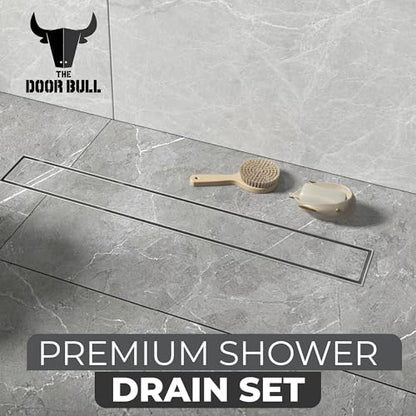 24-Inch Linear Shower Drain - 304 Stainless Steel | Reversible 2-in-1 Flat & Tile Insert Cover, Rectangular Floor Drain Set with Hair Catcher & Adjustable Leveling Feet - color: Brushed Nickel, size: 24 Inch