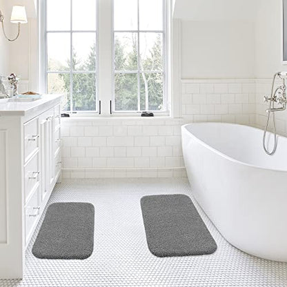 VANZAVANZU Bathroom Rugs Set, 2 Piece Non Slip High Pile Microfiber Shaggy Bath Mat, Ultra Soft Absorbent, Machine Washable, Dark Gray (16''x24'' Plus 20''x32'') - color: Dark Gray, size: 16"x24" Plus 20"x32"