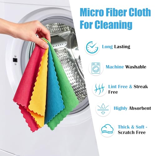 Puomue Microfiber Cleaning Cloth, 24 Pack Highly Absorbent Cleaning Rags, 4 Color Mix, Reusable, Soft and Lint Free Cleaning Supplies for Window, Household and Kitchen, 12 Inch X 10.6 Inch