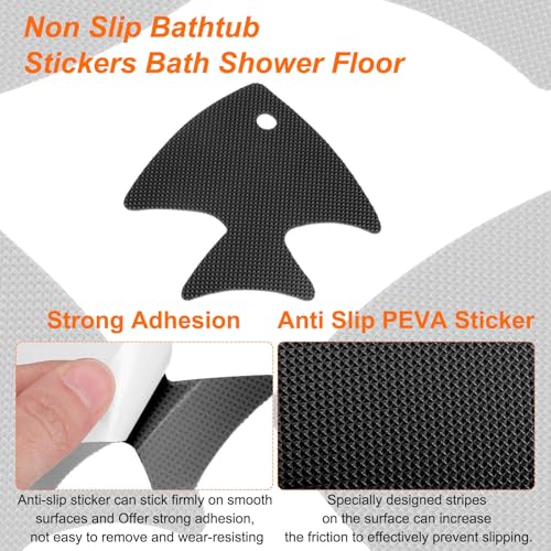 HARFINGTON 12pcs Non-Slip Bathtub Stickers Set 4.02" Fish Shower Floor Sticker PEVA Anti-Slip Adhesive Appliques with Scraper for Bathroom Kitchen Treads Stairs Swimming Pool, Black - color: Black