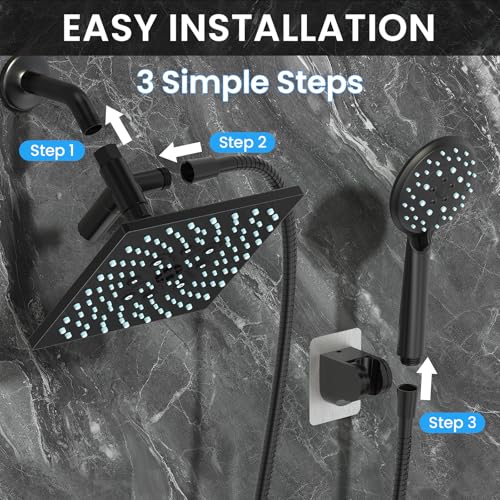 Veken Multi-Function Rain Shower Head with Handheld, High Pressure, Square | Rainfall Showerhead, Dual shower heads Combo, 5-mode Detachable Hand Held Spray with Hose, regaderas para shower, Matte Black - color: Matte Black