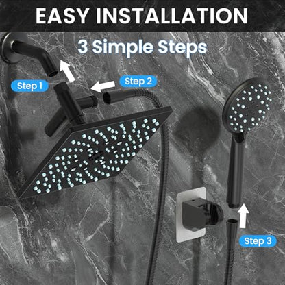Veken Multi-Function Rain Shower Head with Handheld, High Pressure, Square | Rainfall Showerhead, Dual shower heads Combo, 5-mode Detachable Hand Held Spray with Hose, regaderas para shower, Matte Black - color: Matte Black
