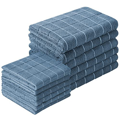 Puomue Microfiber Kitchen Towels and Dishcloths Set, 26 X 18 Inch and 12 X 12 Inch, Set of 12 Bulk Lint Free Dish Towels for Drying Dishes, Blue - color: Blue