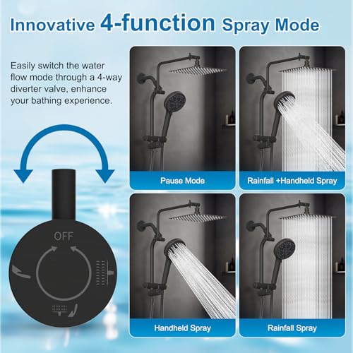 Metal 12" Rain Showerhead with 10-Spray Handheld, Easy Reach 4-way Diverter | Oil Rubbed Bronze Finish, NSF/ANSI/CAN 372 Certified, High Pressure Shower Head with Pause Mode, 71" Hose/12" Extension Arm - color: Oil Rubbed Bronze, style: Square 12"
