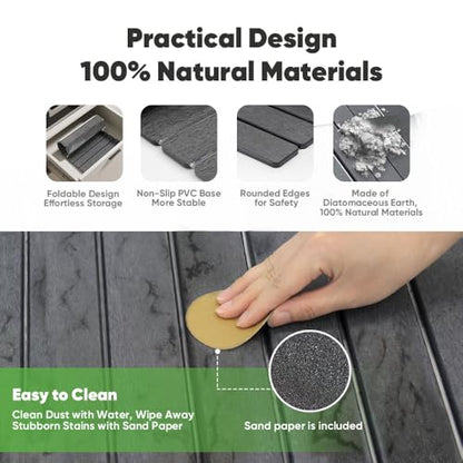 Stone Drying Mat for Kitchen Counter, Quick Diatomaceous Earth Mats for Dishes, 24"L x 16" W Super Absorbent Fast-Drying Collapsible Countertop Stone Mat (Marble Grey, 24" x 16") - color: Marble Grey