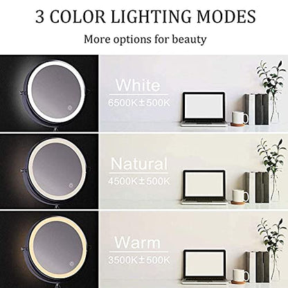 8'' Wall Mounted Makeup Mirror Black USB Rechargeable Double Sided with 3 Tones LED Lights 1x/5x Magnifying Bathroom Mirror for Shaving Extendable Arm Touch Control1X/5X