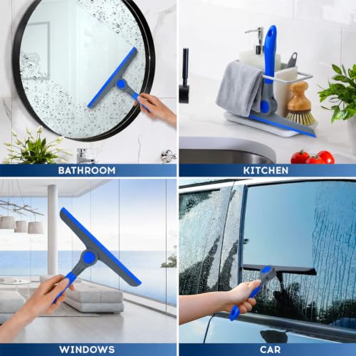 10" Heavy Duty Blue, Grey Window Cleaning Squeegee, Handheld Squeegee for Glass Doors, Windows, Car Windshields & More - color: Blue