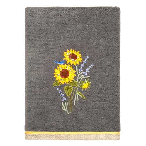 Jubilant 4-Piece Premium Towel Set, Vibrant Floral Applique, Luxurious Turkish Cotton, Soft & Durable, Elegant Bath Ensemble, 2 Bath 2 Hand Towels, Charcoal - color: Charcoal, size: 2 Pcs Bath 2 Pcs Hand Towel