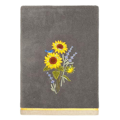 Jubilant 4-Piece Premium Towel Set, Vibrant Floral Applique, Luxurious Turkish Cotton, Soft & Durable, Elegant Bath Ensemble, 2 Bath 2 Hand Towels, Charcoal - color: Charcoal, size: 2 Pcs Bath 2 Pcs Hand Towel