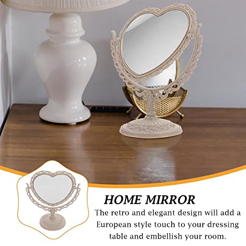 AKOAK Heart-Shaped Cosmetic Mirror - Plastic, Double-Sided, Rotatable, Lightweight Tabletop Makeup Mirror for Bathroom & Bedroom (Beige) | Plastic, Double-Sided, Rotatable, Lightweight Tabletop - color: Beige