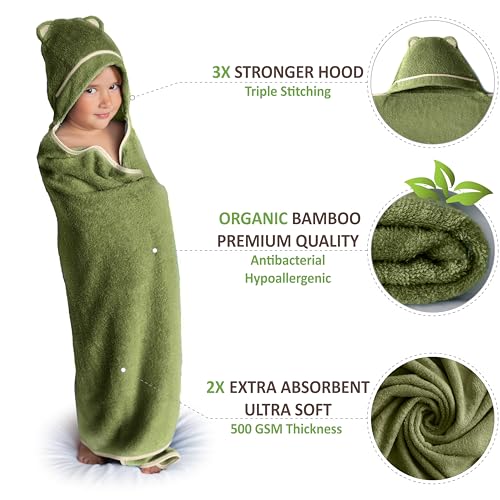 Premium Toddler Towels with Hood - Extra Soft Rayon from Bamboo Toddler Bath Towel (Olive) - color: Olive