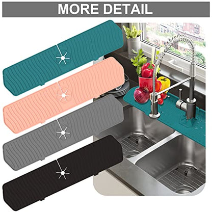 2 Pack Kitchen Faucet Sink Splash Guard, 24" x 5.6'' Upgrade Silicone Faucet Water Catcher Mat, Sink Draining Pad Behind Faucet, Rubber Drying Mat for Countertop, Bathroom, Farmhouse, RV (Green) - color: Green, size: 2 Pack