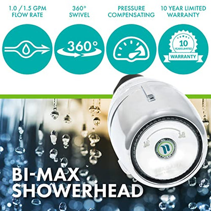 Niagara Conservation N2610CH Bi-Max 1-Spray with 1.0-1.5 GPM 2.125-in. Wall Mount Adjustable Fixed Shower Head in Chrome, 1-Pack | Bathroom Shower Head Sprayer with Pressure Compensation