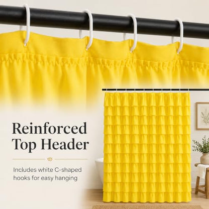 Yellow Shower Curtain for Bathroom, 72 x 84, Soft Ruffled Edge Detailing | Cascading Waterfall Ruffle Design, 72x84 inch, 7ft, 12 Hook Included, Machine Washable, Elegant Understated Farmhouse Style - color: Yellow, size: 72"W x 84"L (Pack of 1)