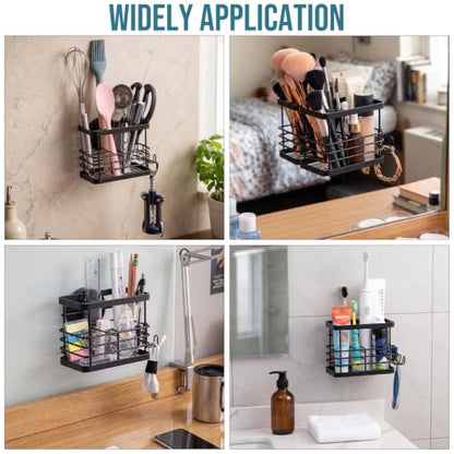 TAILI Powerful Suction Cup Toothbrush Holder, Segmented Design, Anti-Puddling Metal Shower Toothbrush Holder, No Drilling Removable Organizer for Bathroom Toothpaste, Razor, Kitchen and Office Items - color: Black Plus