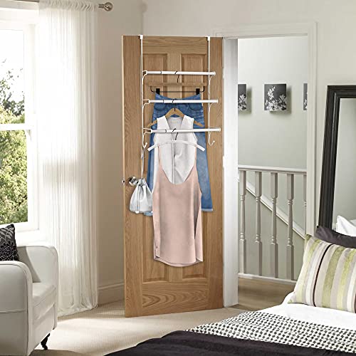 AULEDIO Adjustable Over The Door Triple Towel Rack with Hooks,White - color: White