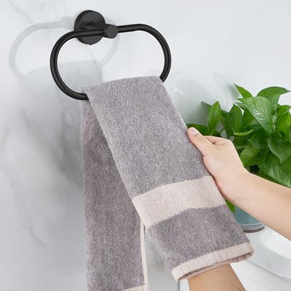 Towel Ring for Bathroom, Matte Black Towel Bar Hangers Wall Mount, Stainless Steel Hand Towel Holder, Modern Round Towel Hanger by Eolax - color: Black