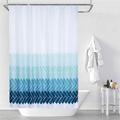 Stall Fabric Shower Curtains Bathroom, Polyester Set 6 Hooks Rings,Teal Light Blue Ombre White, Narrow Size 36" W x 72" L Inch - color: Blue, size: 36"W x 72"L (Pack of 1)