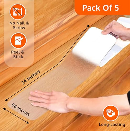 Clear Grip Tape for Stairs, Waterproof Anti-Slip Treads for Wooden Steps | 5 Pack, 6 x 24 Inches, Precut Design, Concrete Step Use, Heavy-Duty Adhesive, Works On All Surfaces, All-Weather Use - size: Clear, style: 5 Pack