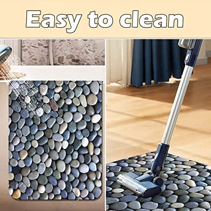 Cobble Pebble Stone Bath Mat Non Slip Washable Bathroom Rugs for Shower Room Bathtub 16"x24"
