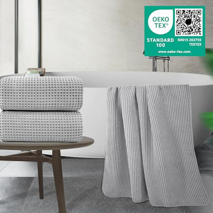 POLYTE 430 GSM Poly Blend Microfiber Waffle Bath Sheet XL Set, 35x70 in | 2 Pack, Oversize, Lint Free, Quick Dry - color: Light Gray, size: 35 x 70 in
