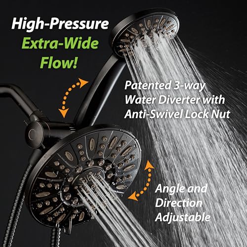 AquaDance 7" Premium High Pressure 3-way Rain & Handheld Shower Head Combo | Enjoy Dual 6-Setting Luxury Shower Heads Separately or Together for the Best of Both Worlds! Stainless Steel Hose - Bronze - color: Oil Rubbed Bronze, style: 2.5 Gallons Per Minu