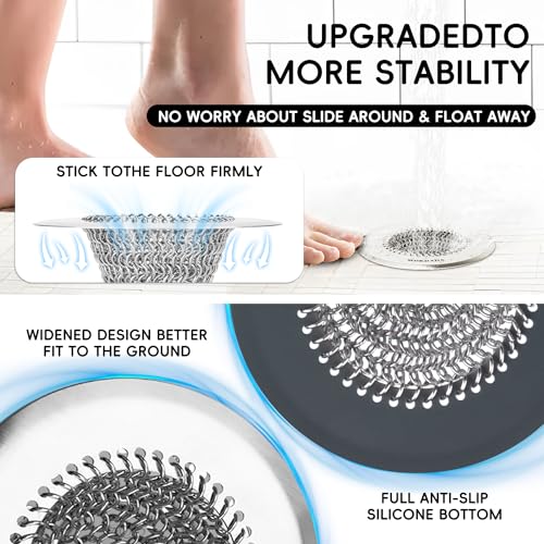 2 Pack Shower Drain Hair Catcher, 4.4" Anti-Clog Shower Drain Cover | Reversible Flip Clean, Fast Drainage, Anti-Slip Base, Rust-Proof, Large Capacity, for Bathtub & Shower Drains, Patented - color: Silver Silver