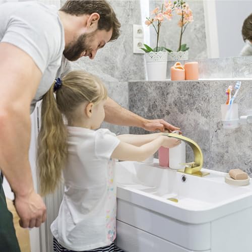 Brushed Gold Bathroom Faucet,Modern Single Hole Bathroom Sink Faucet,High Arc Brass Basin Mixer with 1 Hole or 3 Hole Mount 6-Inch 10-Inch Deckplate,Pop Up Overflow Drain Assembly Included - color: Brushed Gold, style: With Drain