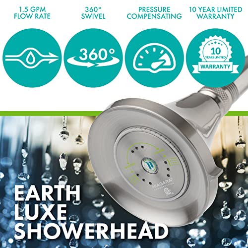 Niagara Conservation Earth Luxe 3-Spray 1.5 GPM 3.35-in. Wall Mount Adjustable Fixed Shower Head in Brushed Nickel, Bathroom Shower Head Sprayer with Pressure Compensation - color: Brushed Nickel, style: 1.50 GPM